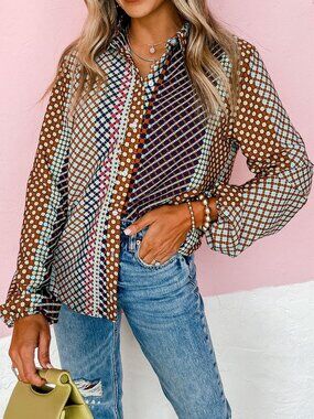 NWOT Multi-color Polka Dot Print Long Sleeve Button Down Shift Shirt